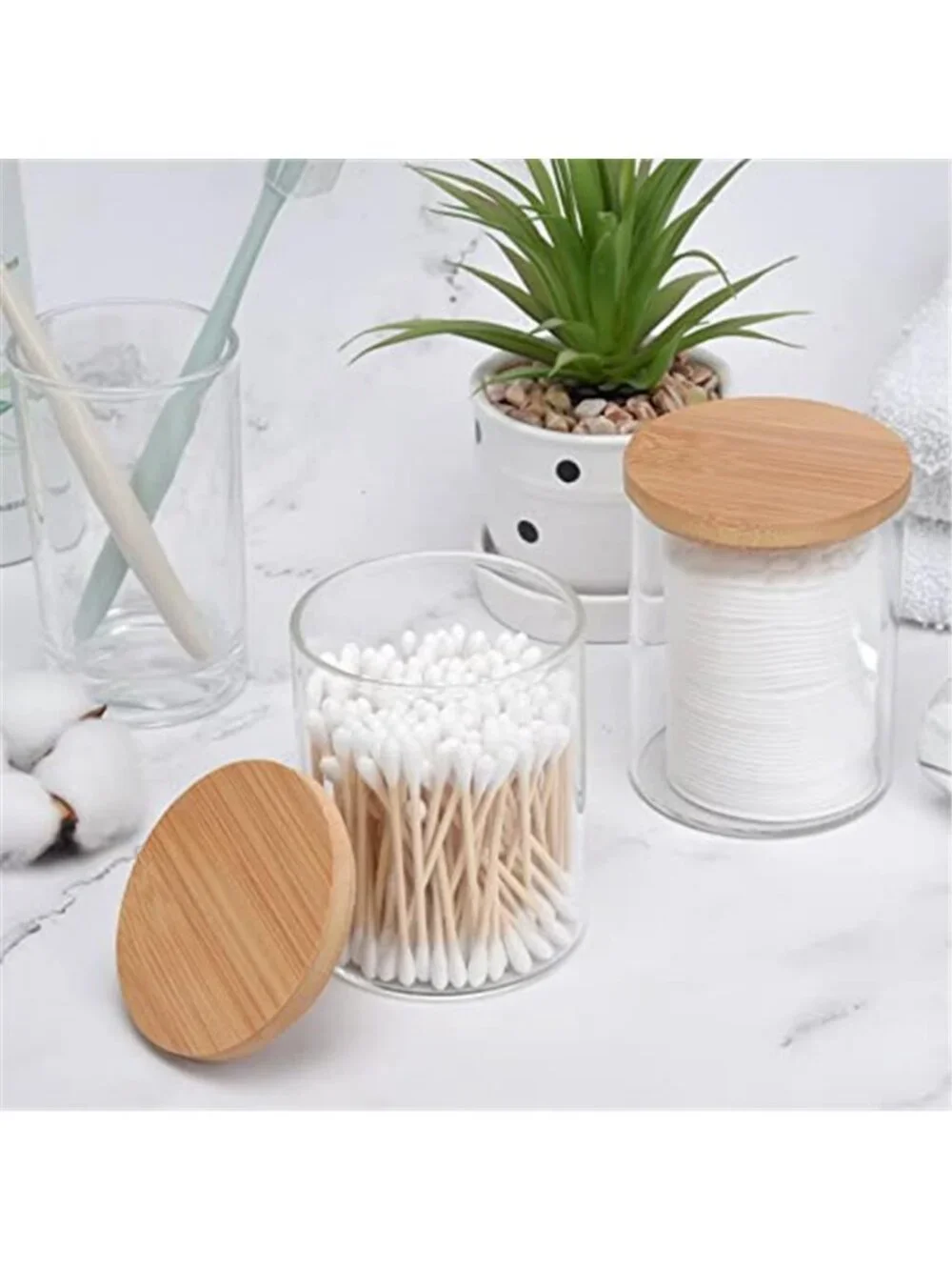 2 Pack Glass Qtip Holder Dispenser for Cotton Ball,Swab,Pads,Floss